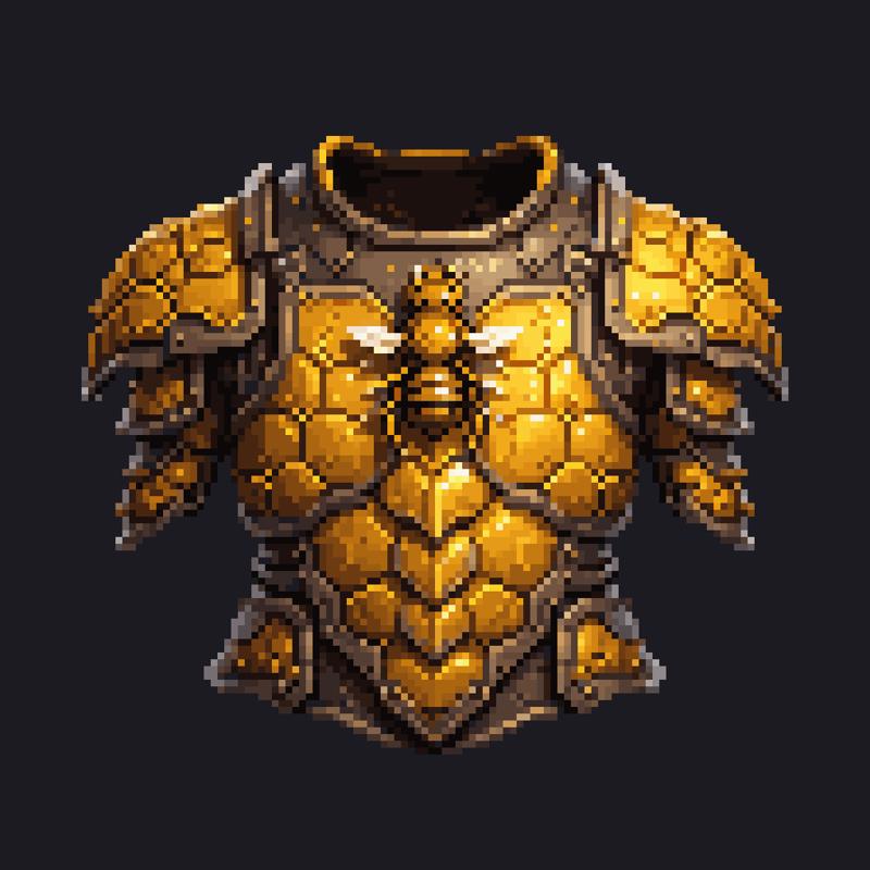 palettized-0125-2346684638-pixel art, cartoon illustration, honey bee armor breastplate, yellow, simple black background, game icon _lora_game_icon_diablo_.png